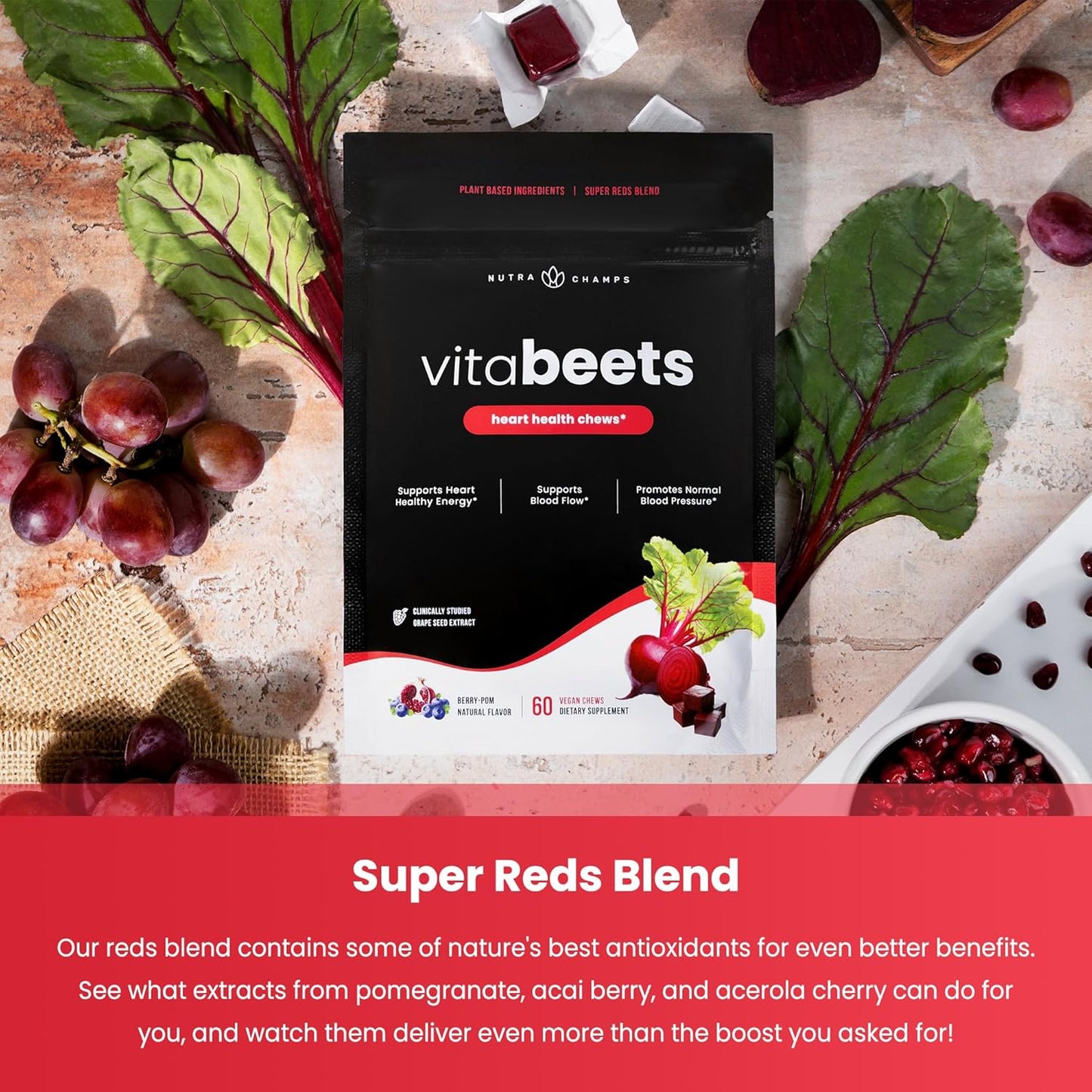 NutraChamps Biotin Gummies and Beet Chews Bundle - 2 Pack for Hair, Skin, Nails & Energy Boost