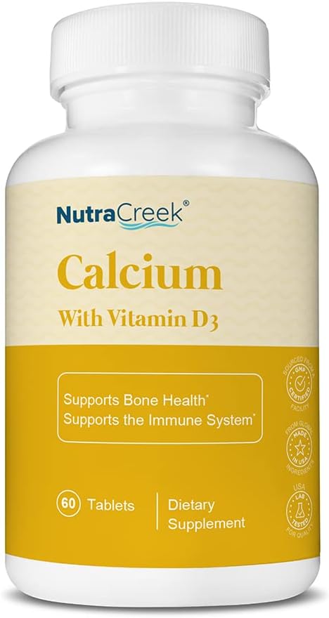 NutraCreek Calcium Supplement with Vitamin D3 - 1200mg Calcium Carbonate & Cholecalciferol for Bone Health and Immune Support - 60 Tablets - BoostGo Australia