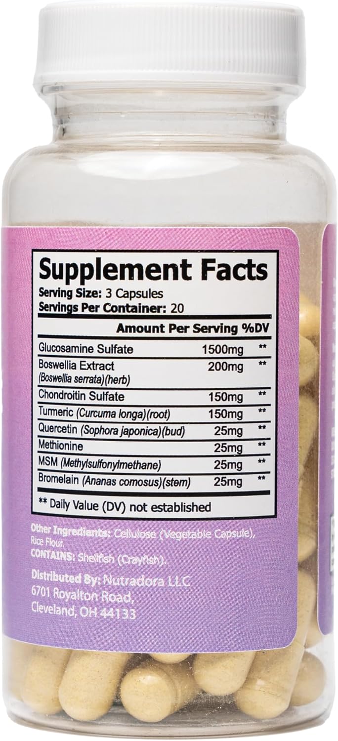 Nutradora Ultra Joint Support Supplement - Advanced Joint Health Capsules for Flexibility and Support - 60 Capsules Made in USA