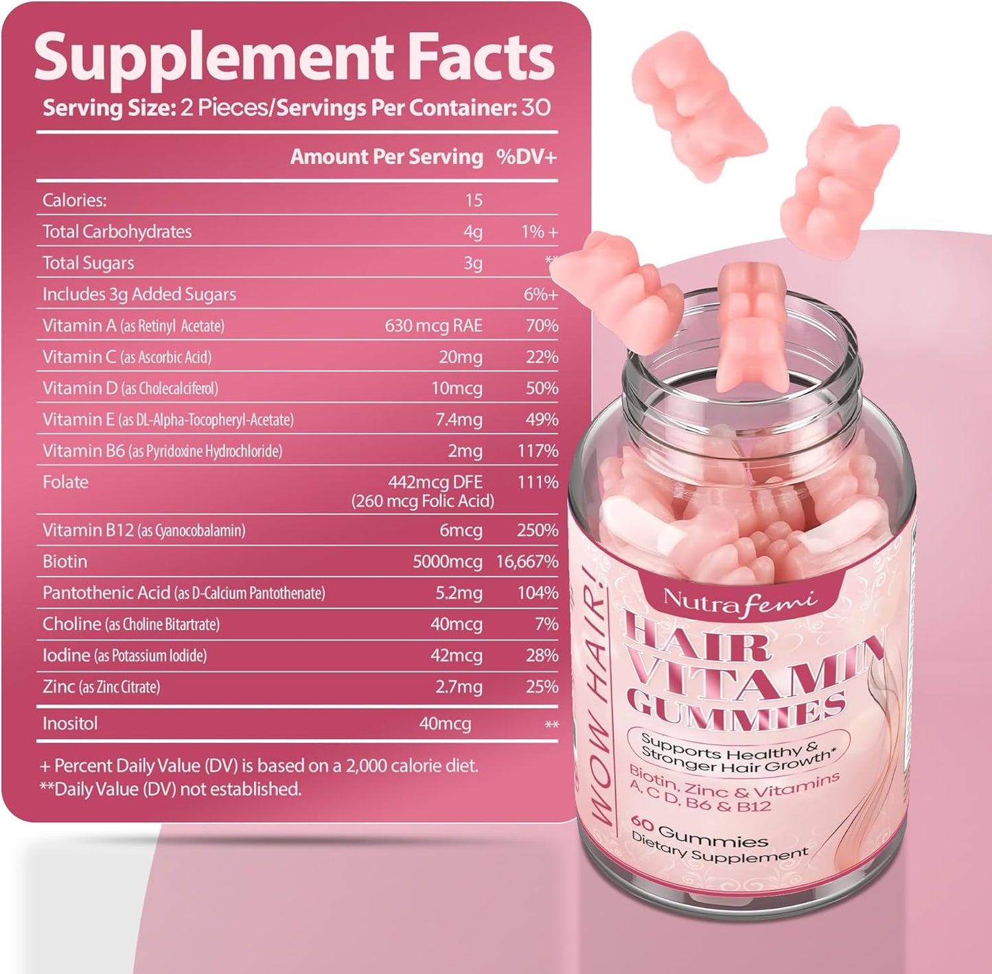 Nutrafemi Biotin Gummies for Women - 60 Gummies with 5000 mcg Biotin for Strong Hair, Healthy Nails, Glowing Skin
