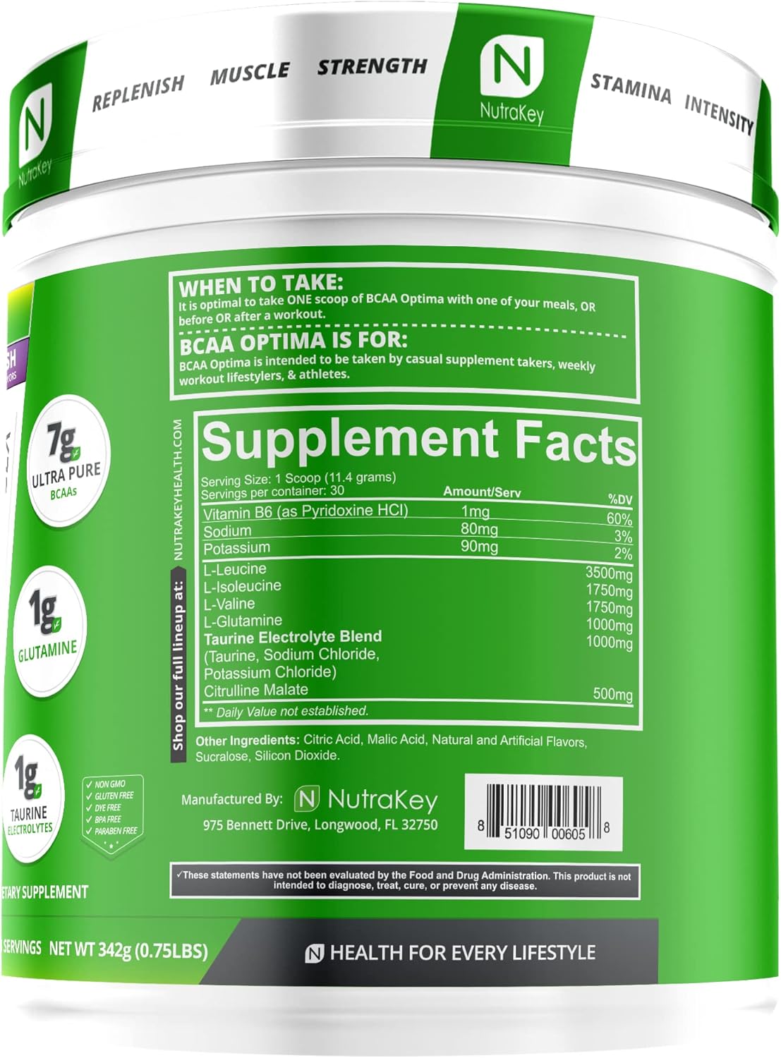 NutraKey BCAA Optima Grape Flavor Recovery Complex - Sugar and Carb-Free Workout Aid