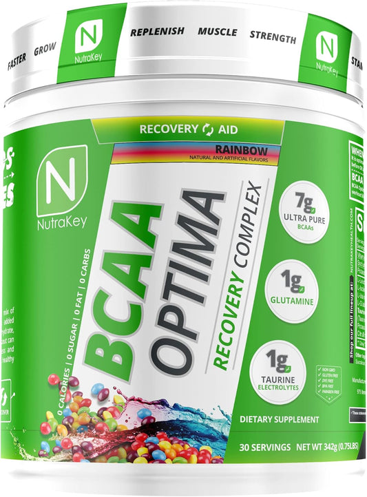 NutraKey BCAA Optima Post Workout Recovery Complex - Sugar and Carb Free - Rainbow Recovery Aid
