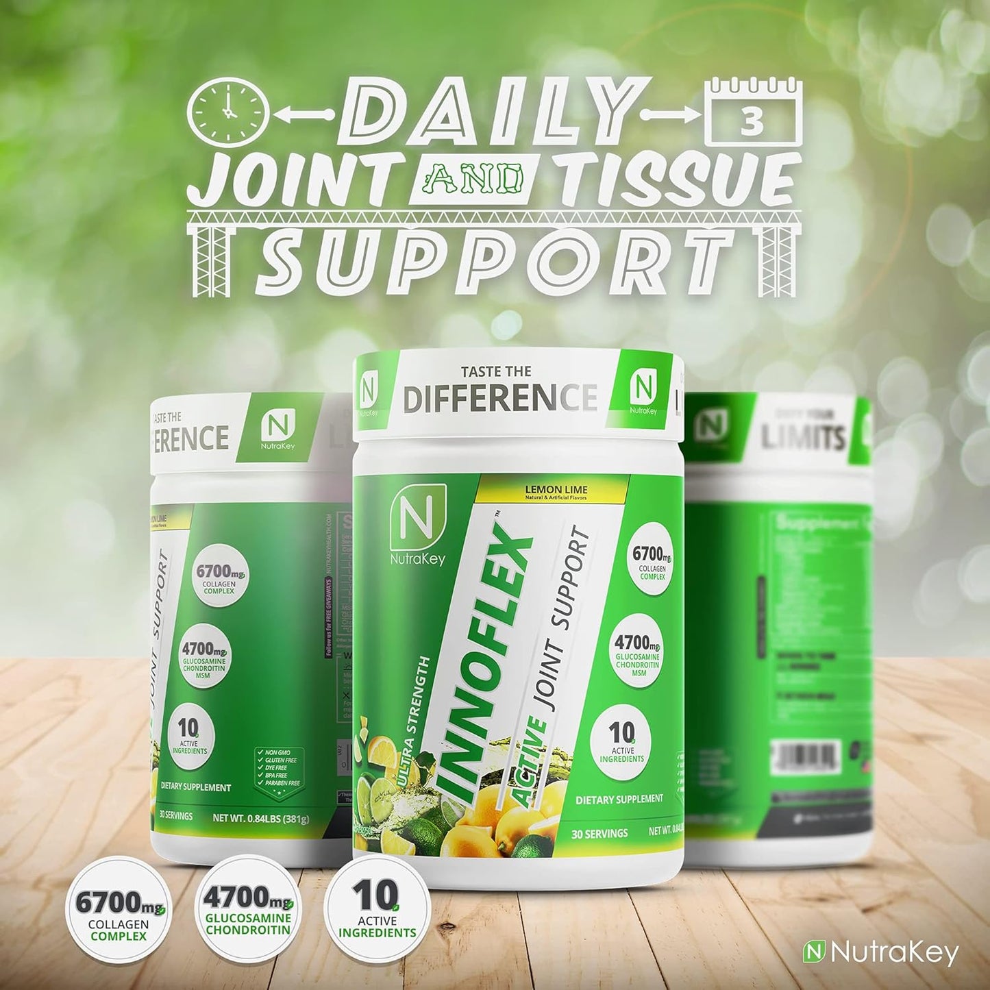 NutraKey Innoflex Joint Support Supplement with Glucosamine, Chondroitin, MSM, Hyaluronic Acid, and Collagen - 1500mg