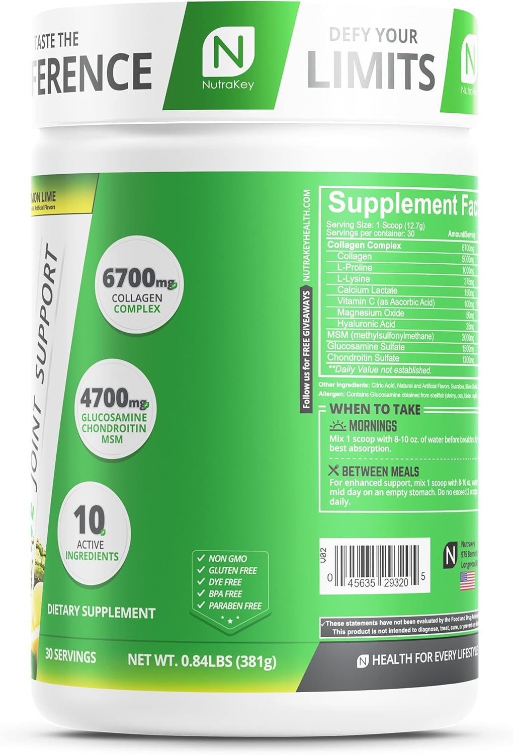 NutraKey Innoflex Joint Support Supplement with Glucosamine, Chondroitin, MSM, Hyaluronic Acid, and Collagen - 1500mg