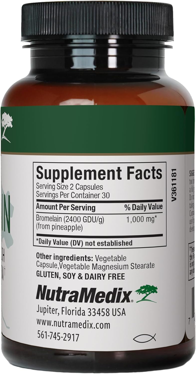 NutraMedix Bromelain 1,000mg Supplements for Digestion, Exercise, and Joint Support - Pineapple Stem Proteolytic Enzymes - Gluten, Soy, Dairy-Free - 60 Capsules