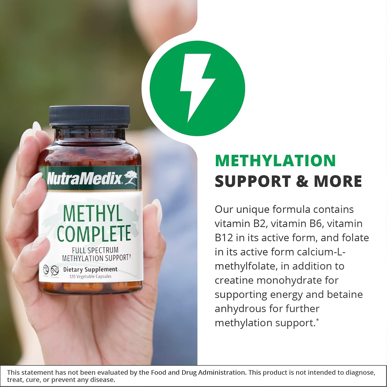 NutraMedix Methyl Complete Capsules - Methylation & Energy Support with B Vitamins, Creatine, & Betaine - 120 Count