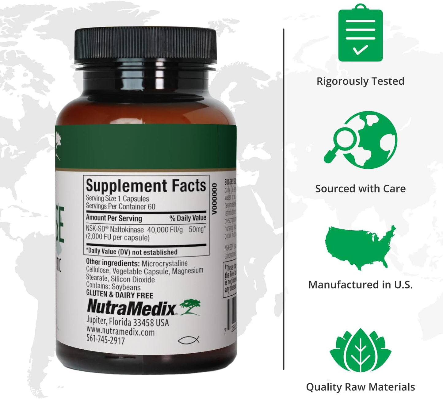 NutraMedix Nattokinase 2000 FU Supplement for Heart Health & Circulation - Gluten & Dairy-Free - 60 Capsules