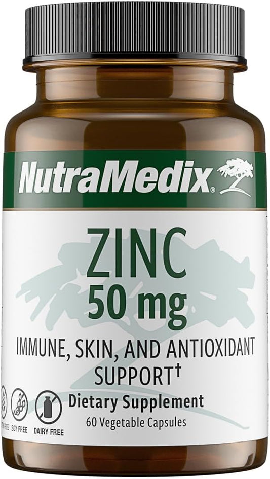 NutraMedix Zinc 50mg Capsules - Immune Defense, Skin Health, Antioxidant Support - Easy-to-Digest Zinc - 60 Count