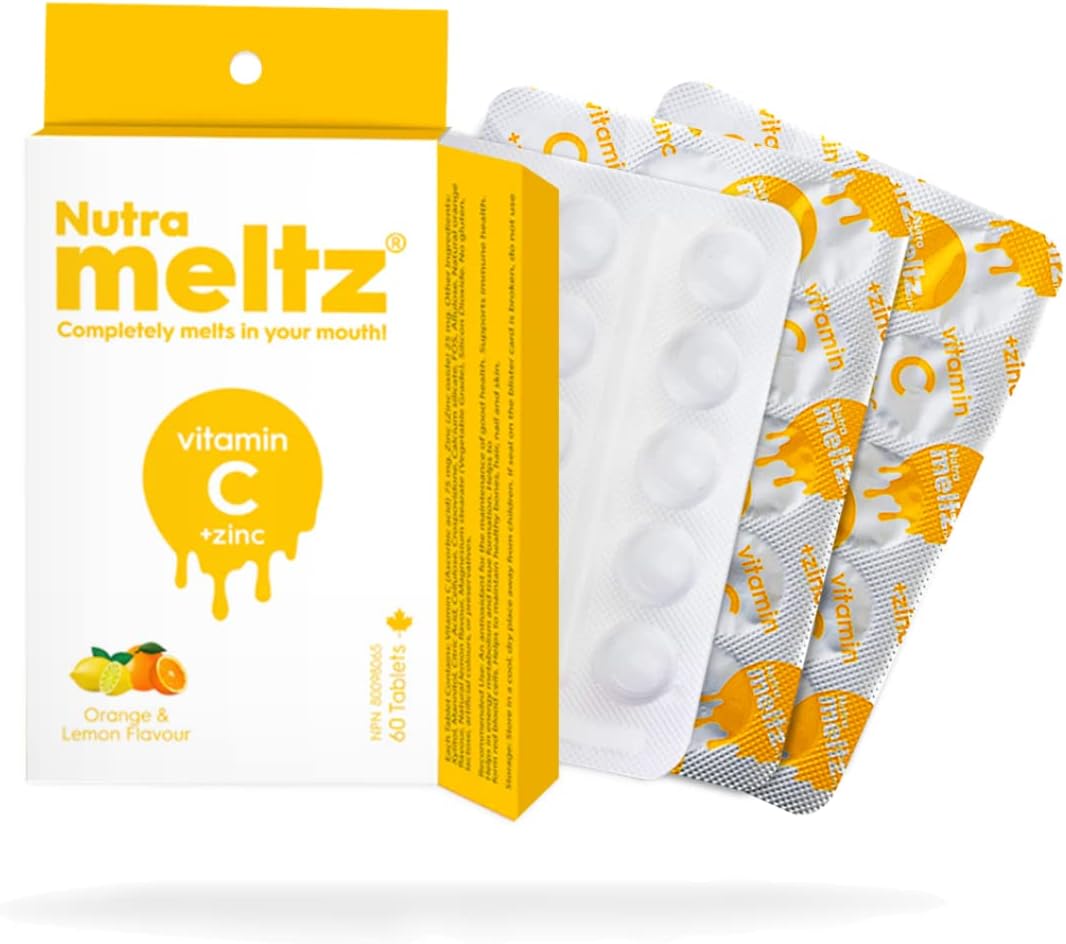 NutraMeltz Vitamin C and Zinc Tablets - Immunity Support for Hair Growth, Quick Dissolve Lemon & Orange Flavor - 60 Ct.