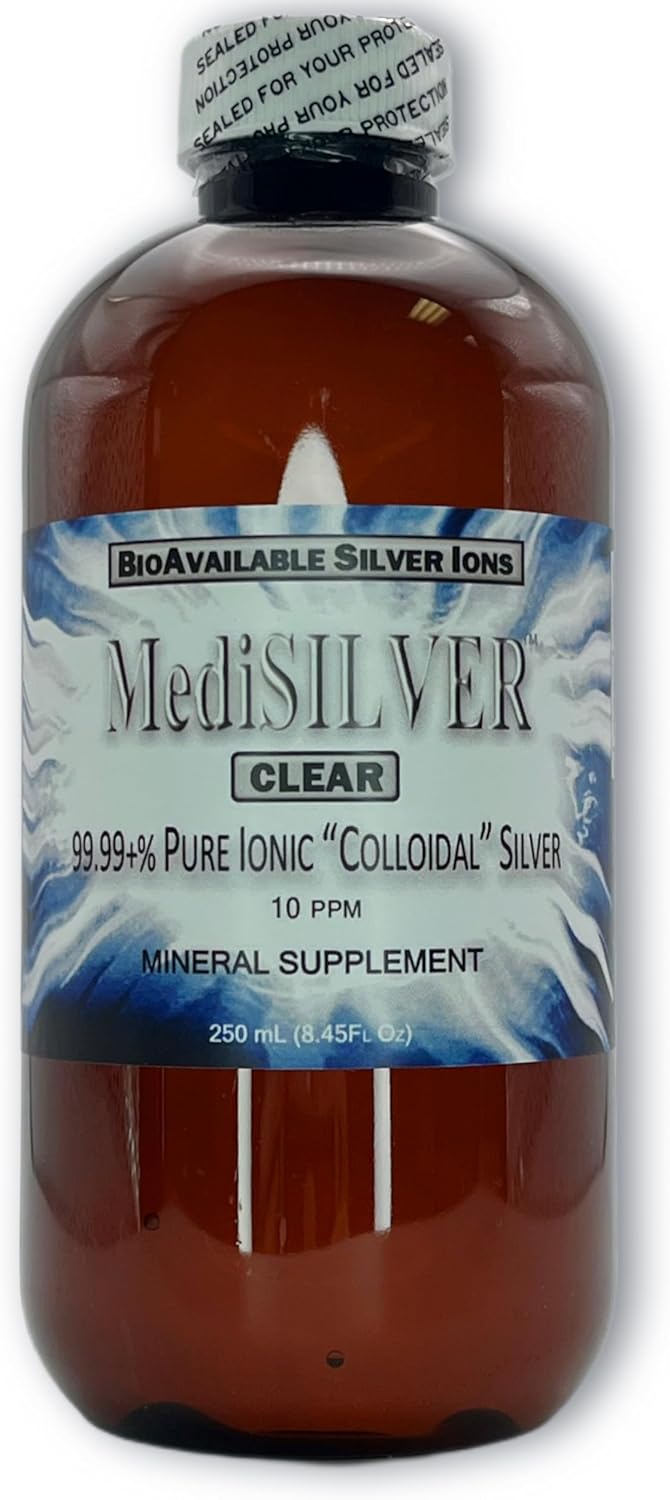 Nutraneering MediSILVER Clear Ionic Colloidal Silver Dietary Supplement - 250 mL (8.45 Fl Oz) BPA-Free Amber Bottle