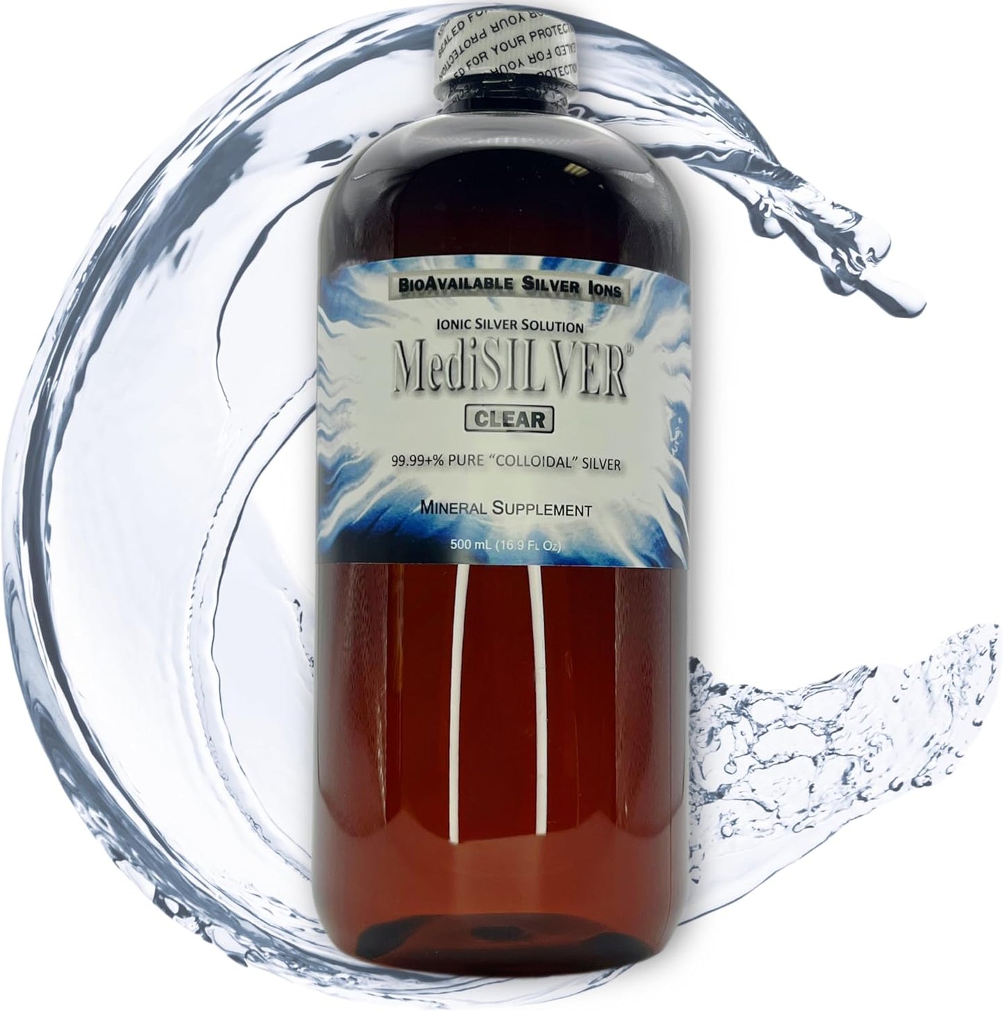 Nutraneering MediSILVER Clear True Free Ionic Colloidal Silver Supplement - 500 mL Amber Bottle
