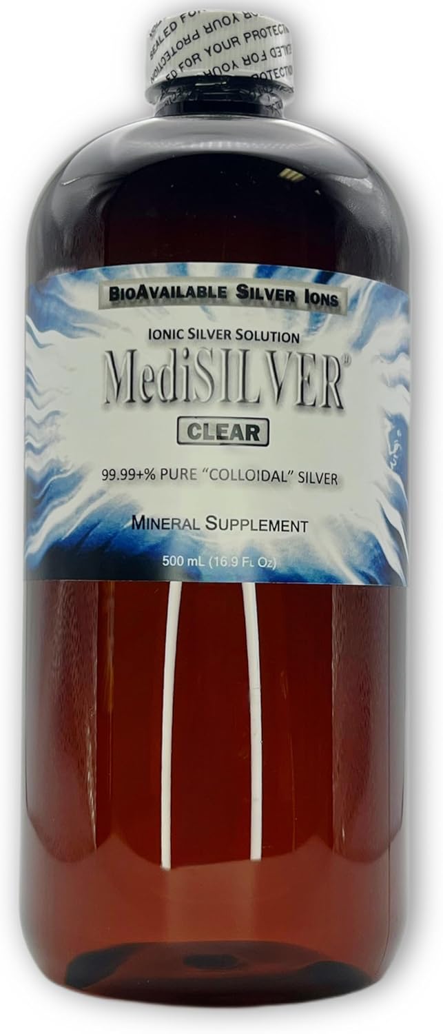Nutraneering MediSILVER Clear True Free Ionic Colloidal Silver Supplement - 500 mL Amber Bottle