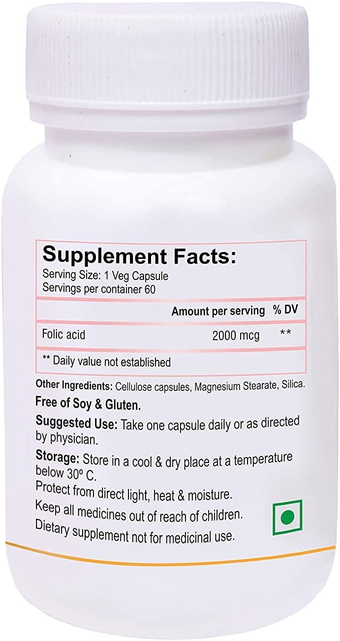 Nutranix VNZ Folic Acid 2000mcg Supplement - 120 Capsules, Two-Pack