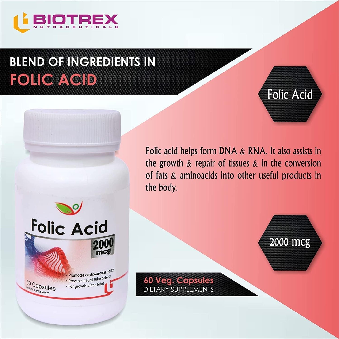 Nutranix VNZ Folic Acid 2000mcg Supplement - 120 Capsules, Two-Pack
