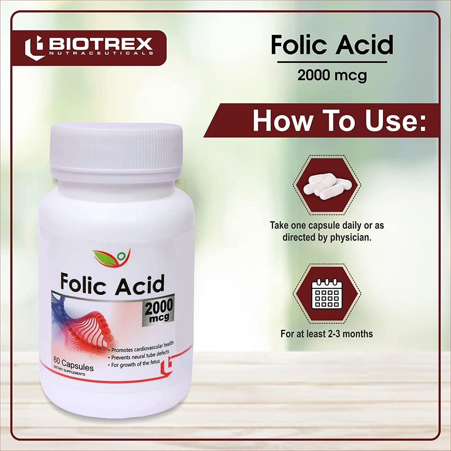 Nutranix VNZ Folic Acid 2000mcg Supplement - 120 Capsules, Two-Pack