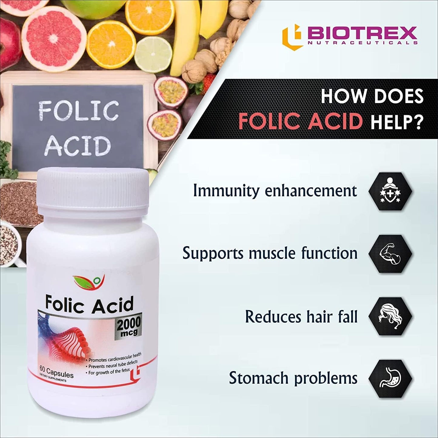 Nutranix VNZ Folic Acid 2000mcg Supplement - 120 Capsules, Two-Pack
