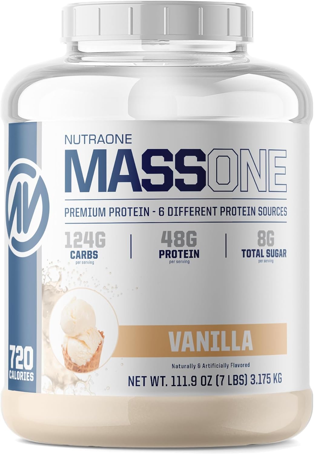 NutraOne Mass Gainer Protein Powder - Vanilla Flavor - 7 lbs - High Protein Meal Replacement for Mass Gain