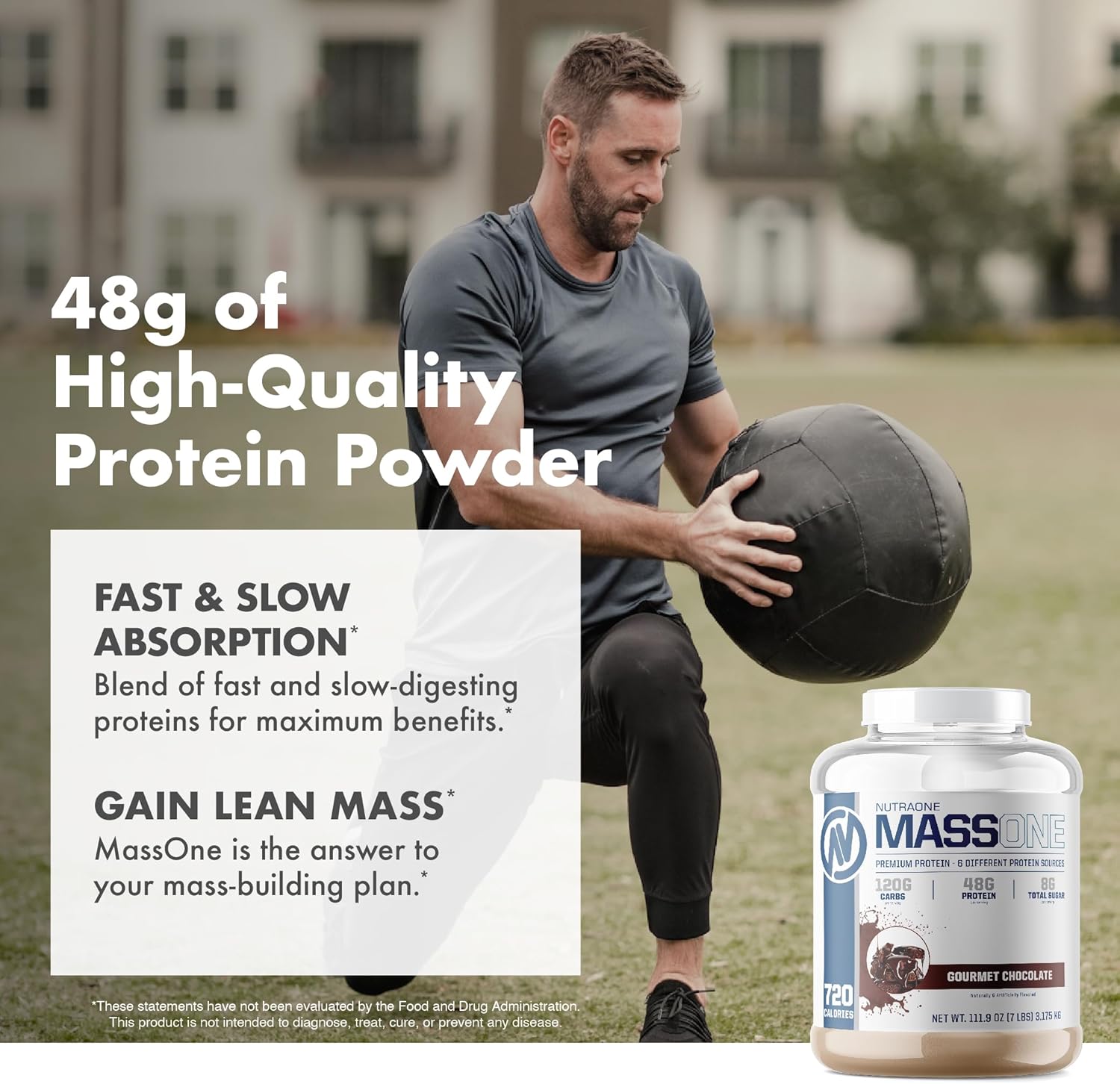 NutraOne Mass Gainer Protein Powder - Vanilla Flavor - 7 lbs - High Protein Meal Replacement for Mass Gain