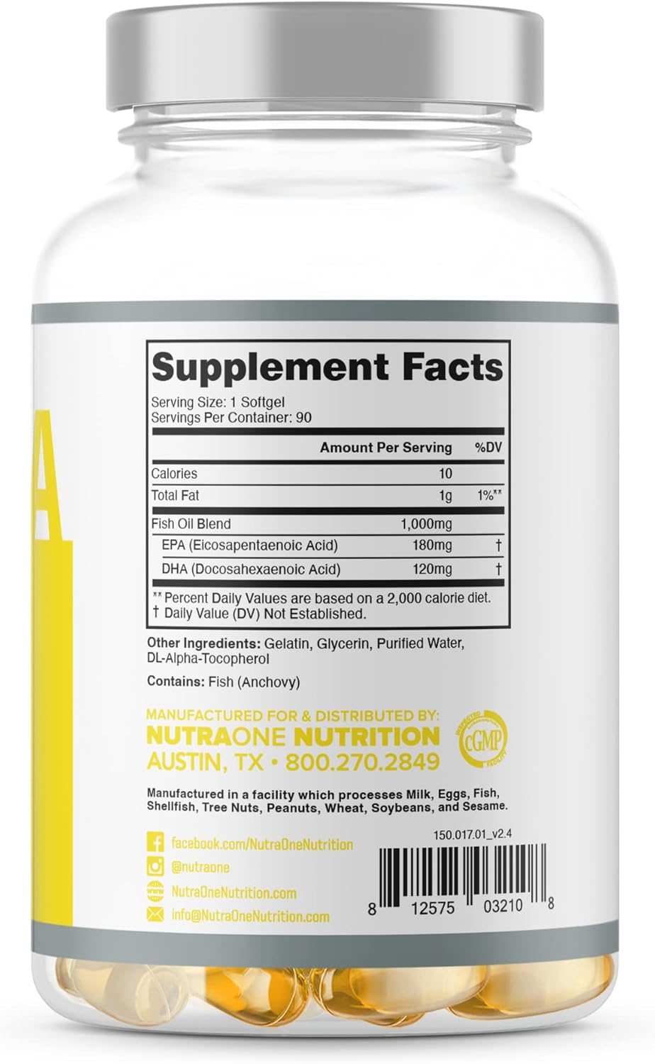 NutraOne Omega-3 Fish Oil Supplement - 90 Pills, 500mg OmegaOne Fish Oil