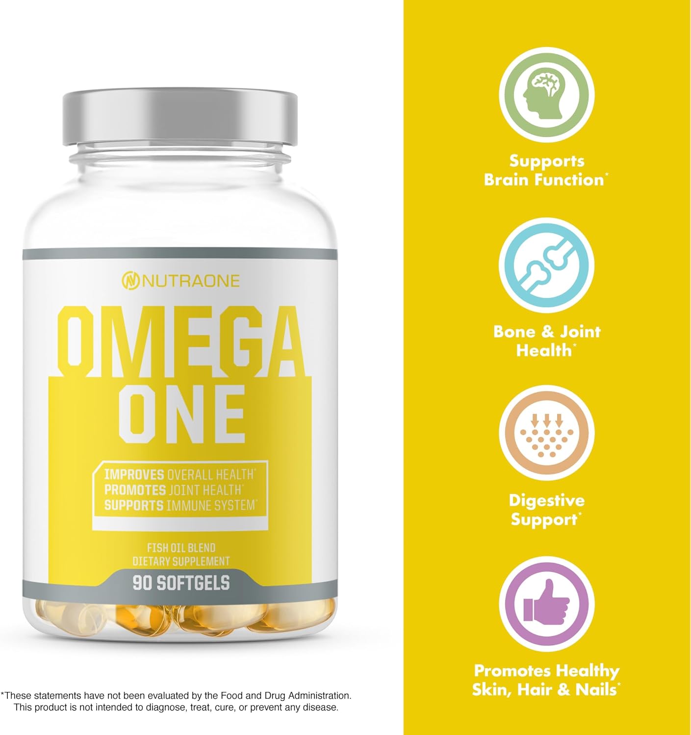 NutraOne Omega-3 Fish Oil Supplement - 90 Pills, 500mg OmegaOne Fish Oil