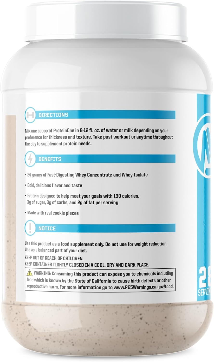 NutraOne ProteinOne Whey Protein Shake Powder - Recovery & Muscle Building Formula for Men & Women (Cookies & Cream, 2 LB)
