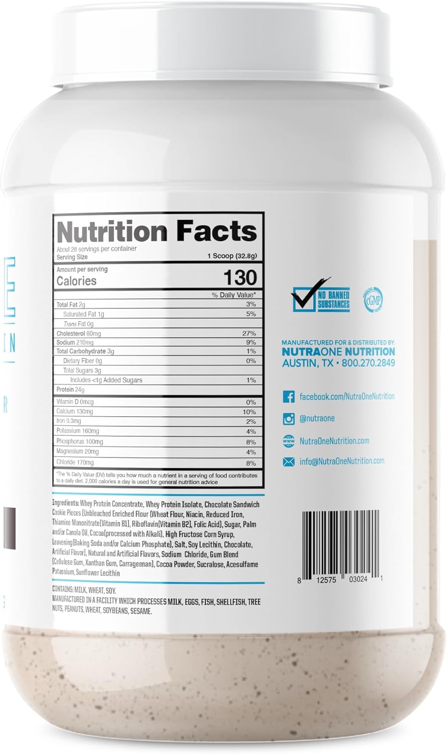 NutraOne ProteinOne Whey Protein Shake Powder - Recovery & Muscle Building Formula for Men & Women (Cookies & Cream, 2 LB)