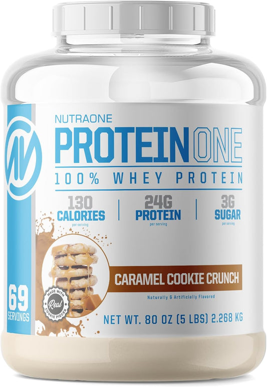NutraOne ProteinOne Whey Protein Shake Powder for Muscle Recovery & Growth (Caramel Cookie Crunch, 5 LB)