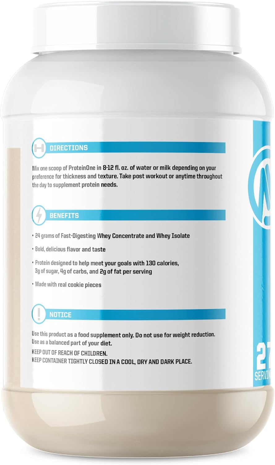 NutraOne ProteinOne Whey Protein Shake Powder for Men & Women - Caramel Cookie Crunch Flavor, 2 LB - Enhance Recovery and Muscle Building