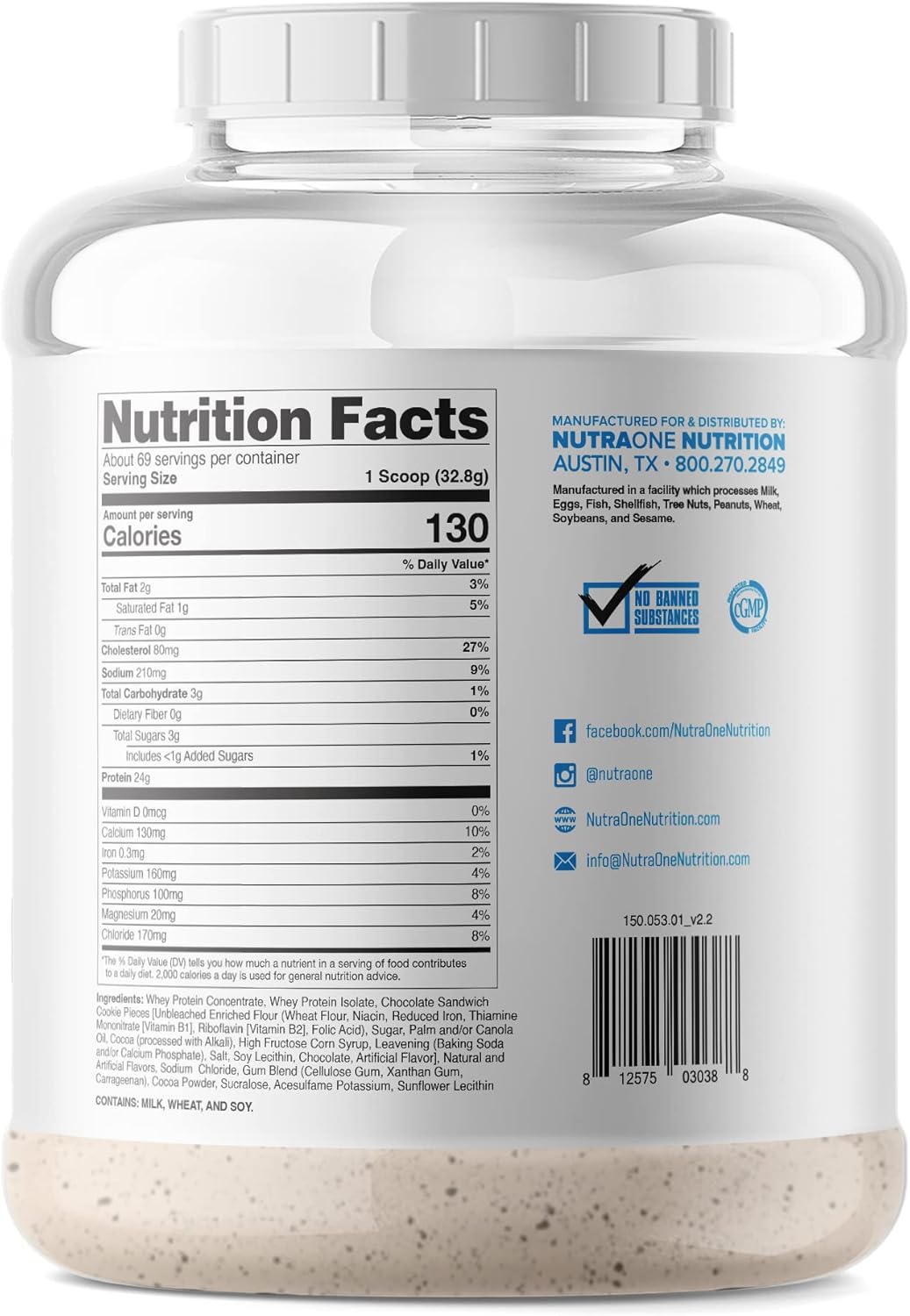 NutraOne ProteinOne Whey Protein Shake Powder for Muscle Recovery & Building (Cookies & Cream, 5 LB) - Men & Women
