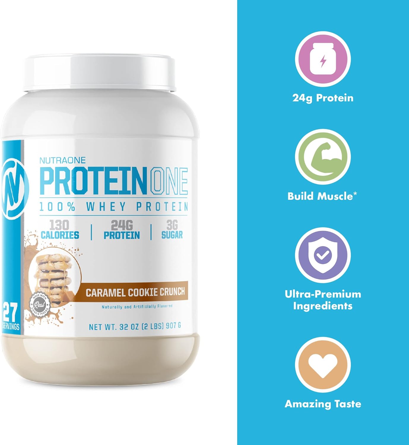 NutraOne ProteinOne Whey Protein Shake Powder for Muscle Recovery & Building (Cookies & Cream, 5 LB) - Men & Women