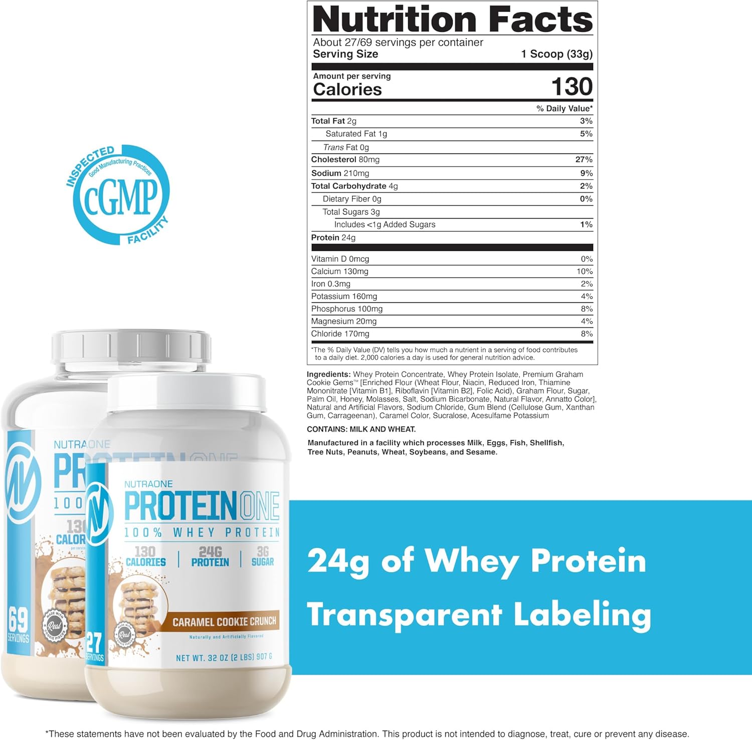 NutraOne ProteinOne Whey Protein Shake Powder for Muscle Recovery & Growth (Caramel Cookie Crunch, 5 LB)