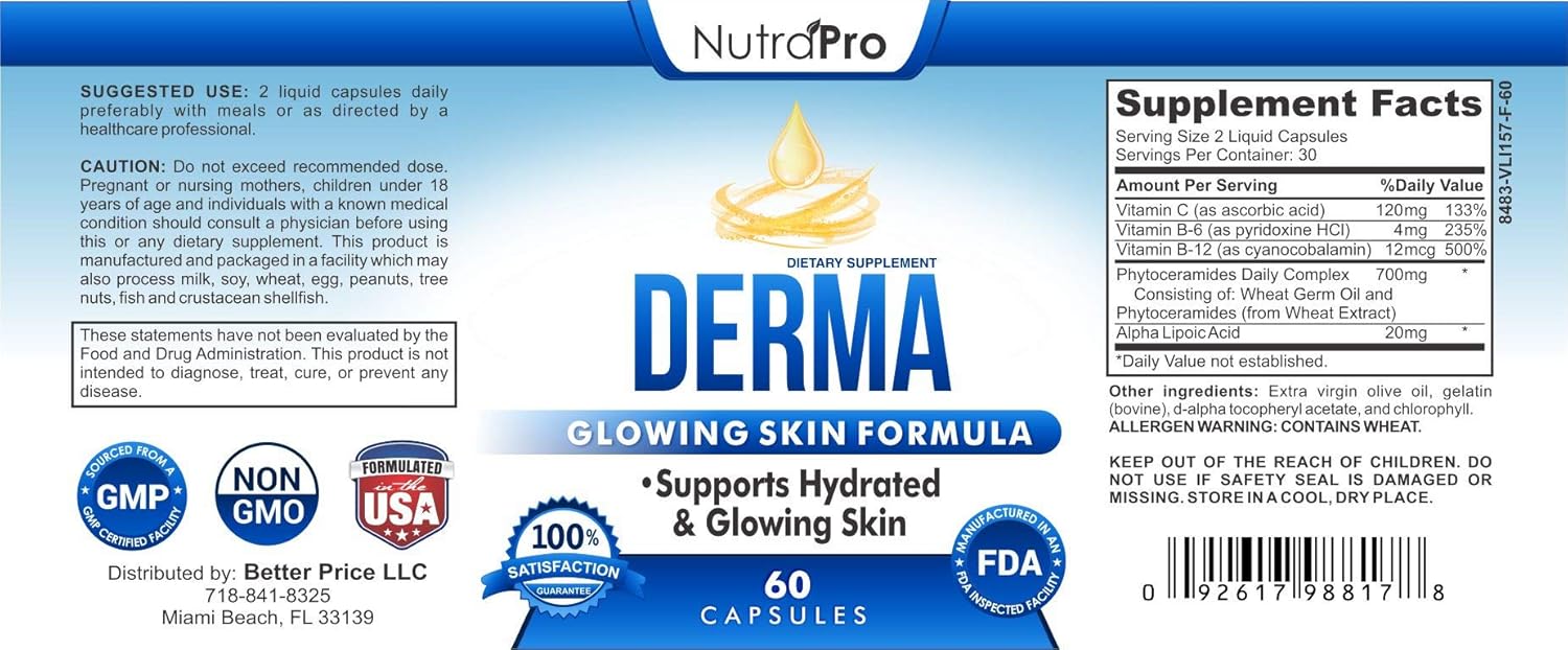 NutraPro Skin Hydration Supplement with Phytoceramides & Alpha Lipoic Acid - Fast-Acting Anti-Aging Complex for Glowing Skin, Smoothness, & Wrinkle Reduction - 60 Liquid Capsules - BoostGo Australia