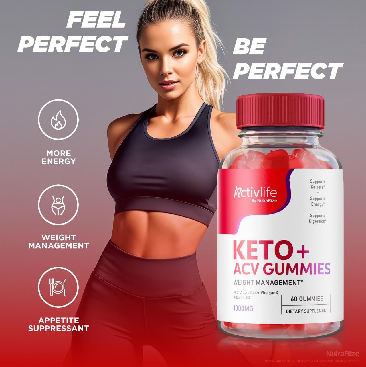 NutraRize ActivLife Keto + ACV Gummies for Advanced Weight Loss - Pack of 2 (120 Gummies)