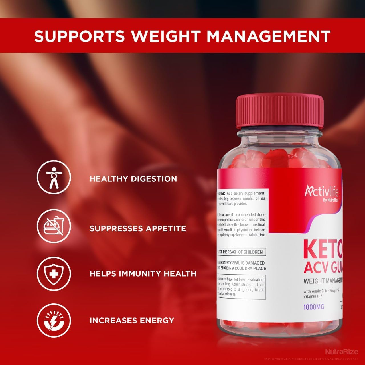 NutraRize ActivLife Keto + ACV Gummies for Advanced Weight Loss - Pack of 2 (120 Gummies)