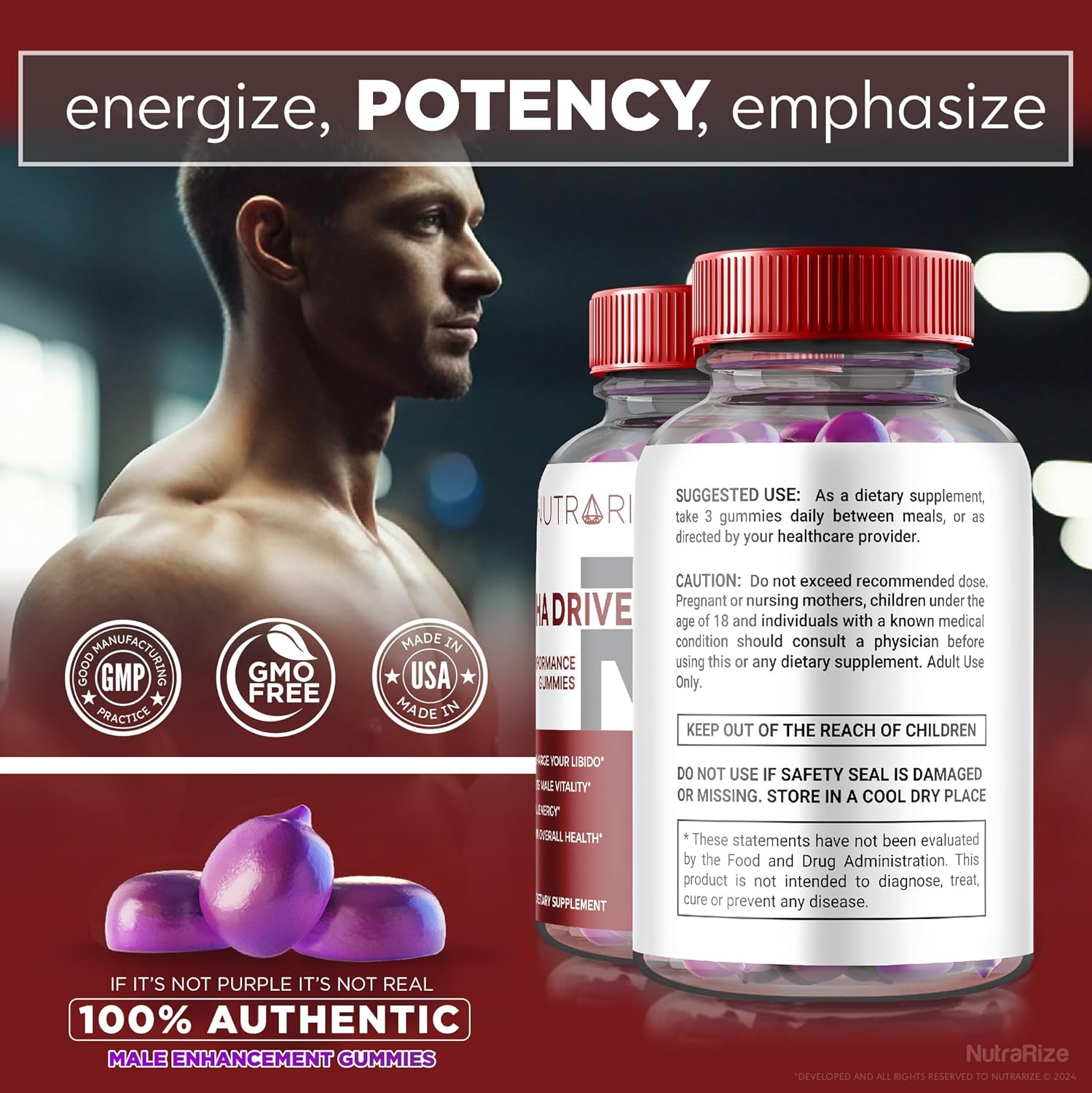 NutraRize Alpha Drive RX Gummies for Men - Daily Supplement for Peak Performance & Well-Being - Official Reviews - 60 Gummies