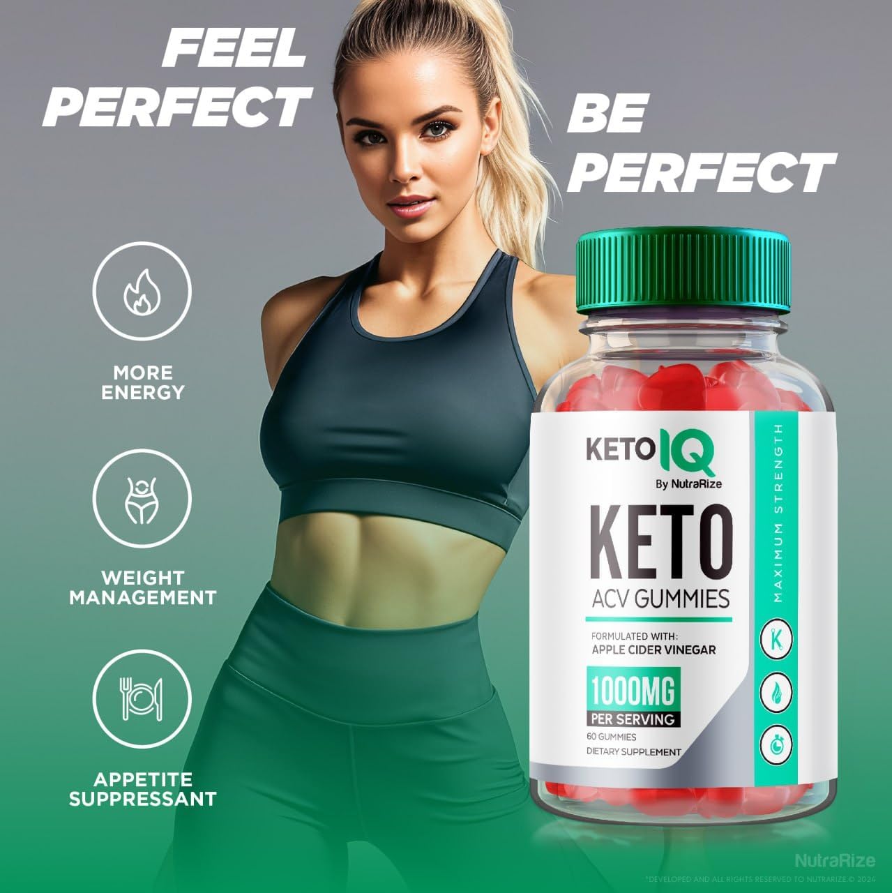 NutraRize Keto IQ ACV Gummies - Advanced Weight Loss Support - Fast-Acting Slimming Diet Gummies - 60 Gomitas