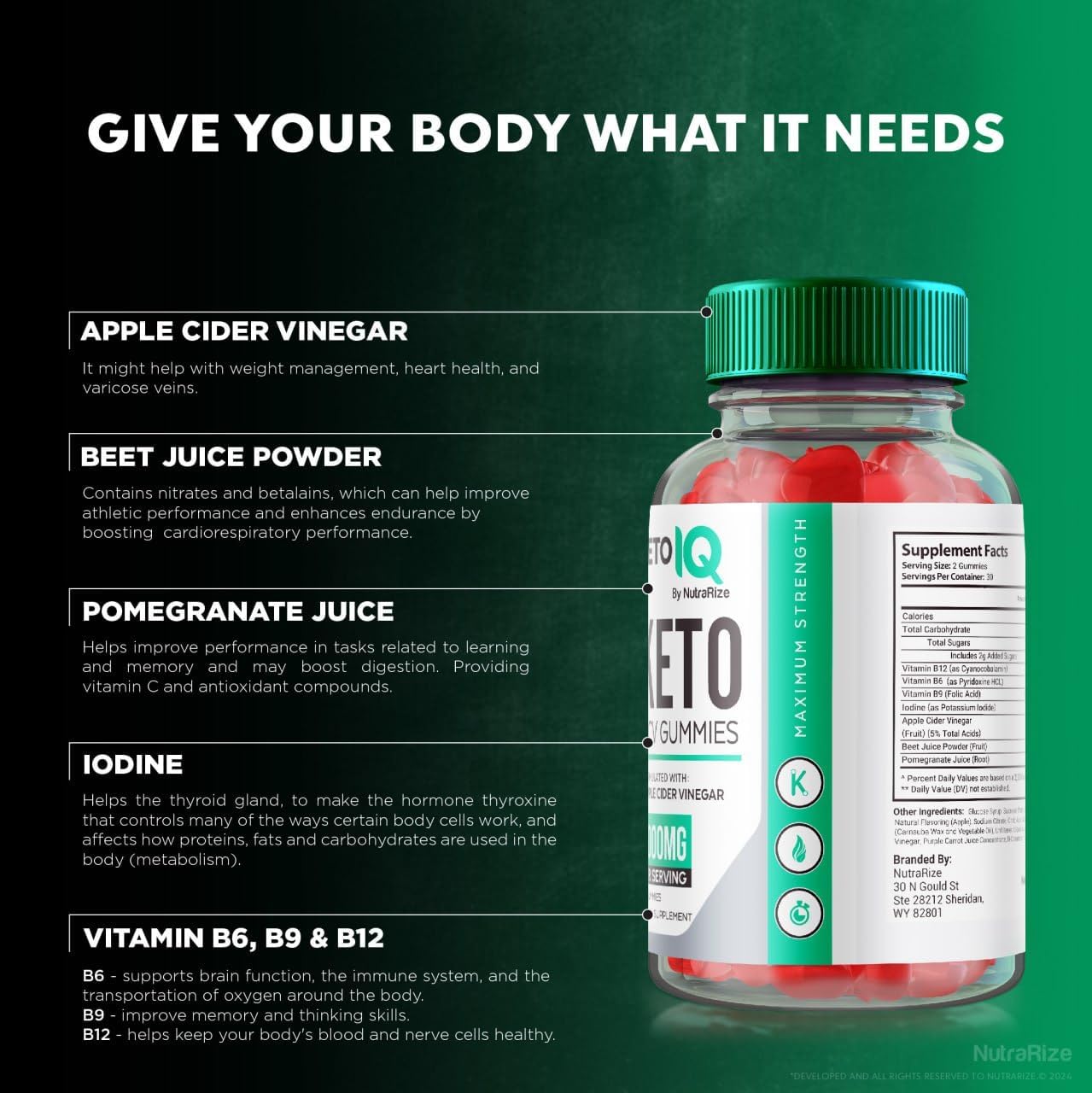 NutraRize Keto IQ ACV Gummies - Advanced Weight Loss Support - Fast-Acting Slimming Diet Gummies - 60 Gomitas