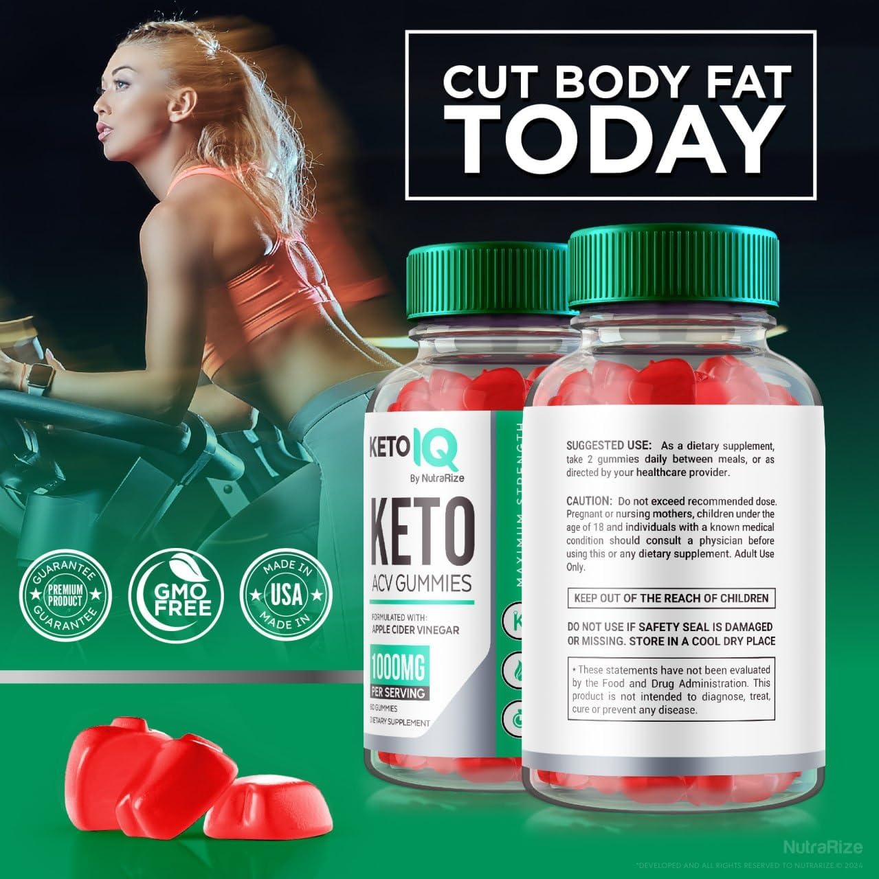 NutraRize Keto IQ ACV Gummies - Advanced Weight Loss Support - Fast-Acting Slimming Diet Gummies - 60 Gomitas