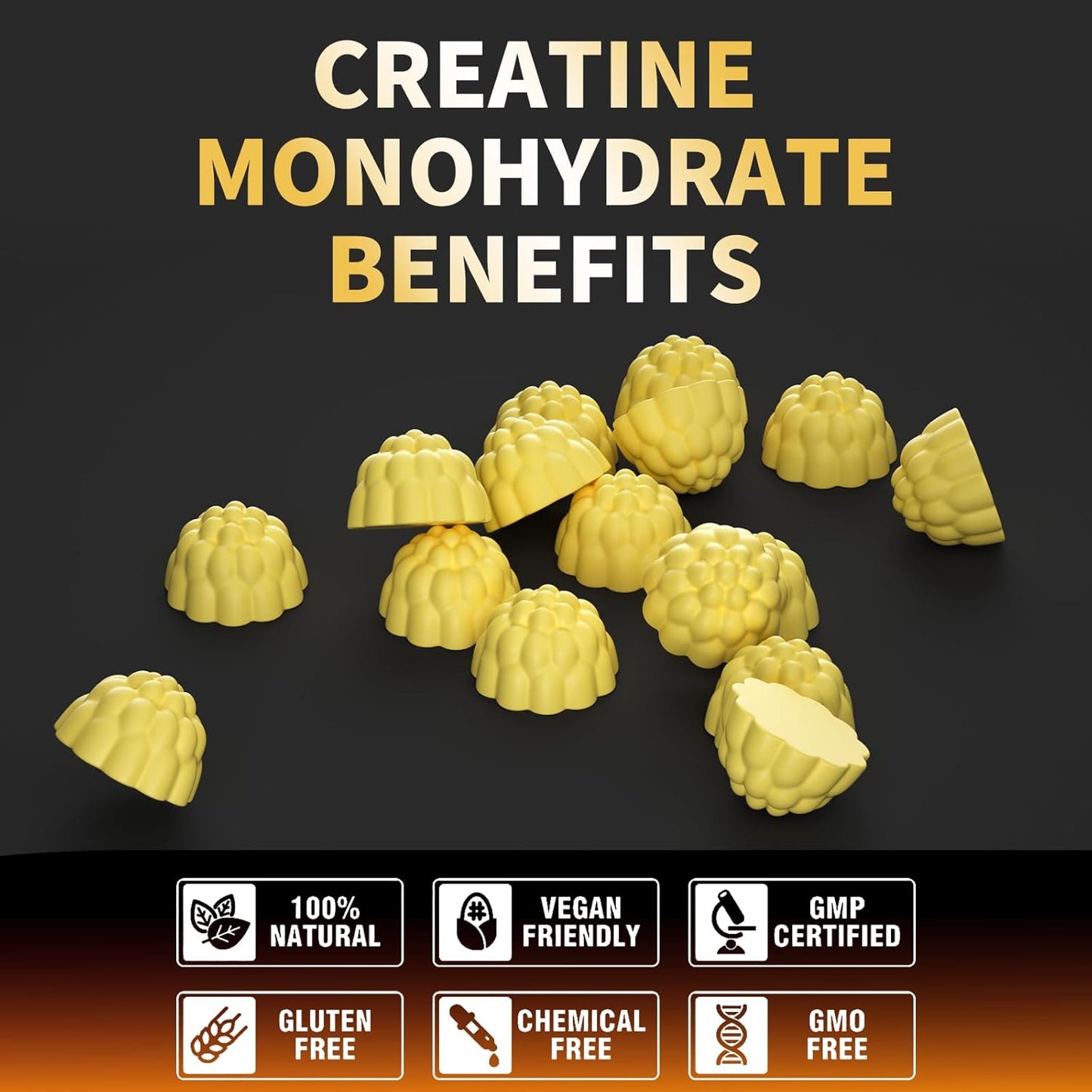 Nutravita Creatine Monohydrate Gummies - 5g per Serving - Sugar Free, Vegan, Pineapple Flavor - 120 Count Bottle for Men and Women - BoostGo Australia