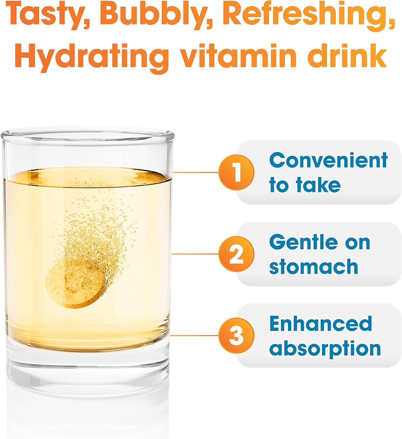 nutrazul Immune Triple Action Effervescent Tablet - 1000mg Vitamin C, D, Zinc - Orange - 20 Tablets - Gluten, Sugar, Lactose, & Preservative Free - Supports Immune Function