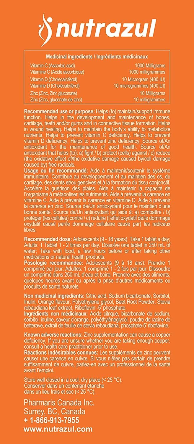 nutrazul Immune Triple Action Effervescent Tablet 1000mg Orange 20's x 3 - Vitamin C, D, Zinc - Gluten, Sugar, Lactose, Preservative Free - Supports Immune System