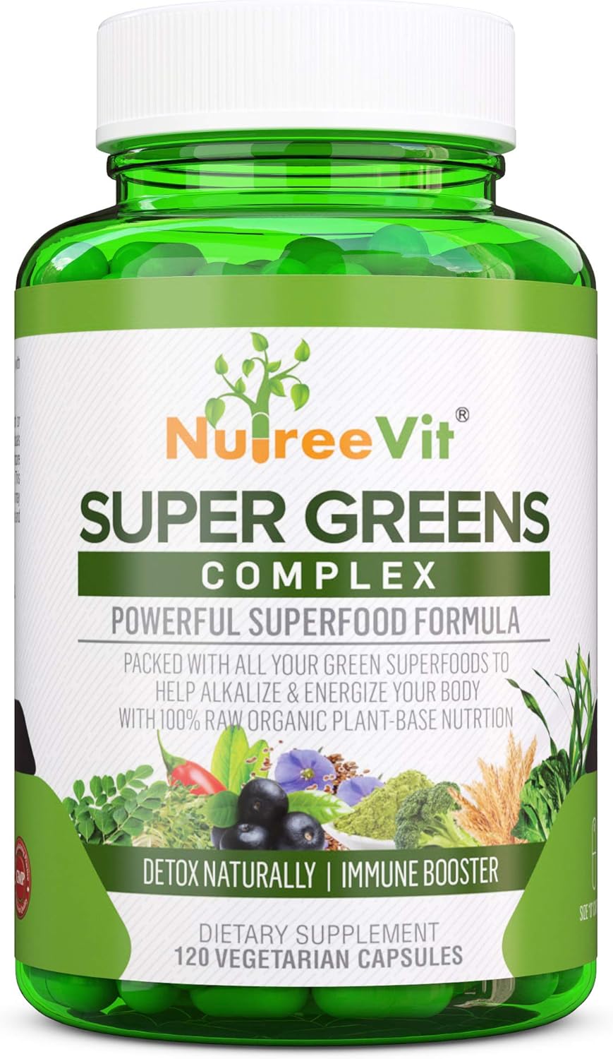 NutreeVit SuperGreens Blend with Spirulina, Chlorella, and Wheatgrass - Packed with Nutrients