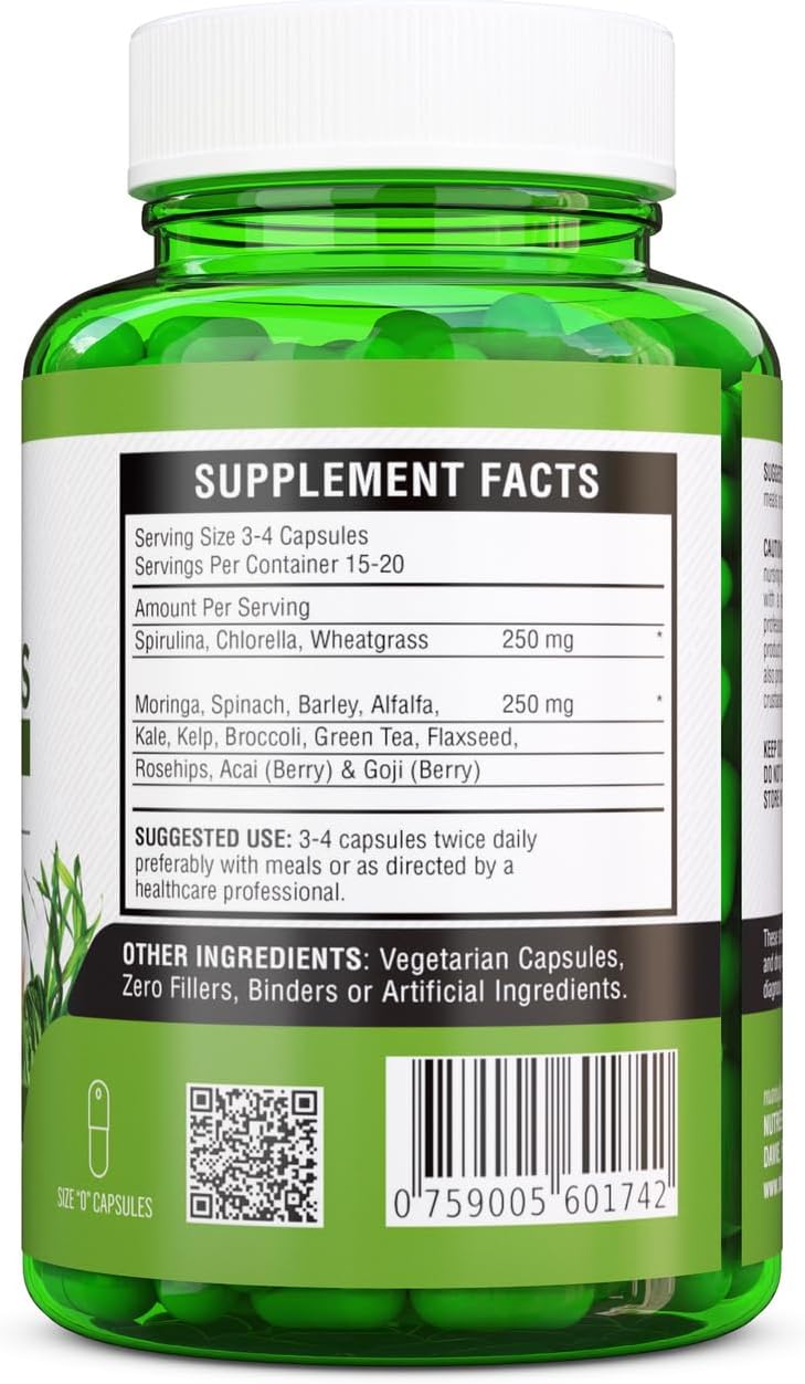 NutreeVit SuperGreens Blend with Spirulina, Chlorella, and Wheatgrass - Packed with Nutrients