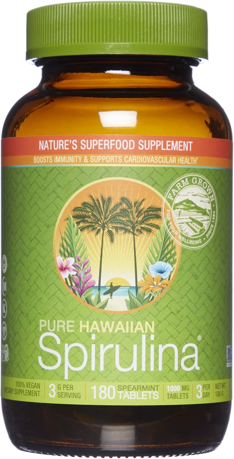 Nutrex Hawaii Pure Hawaiian Spirulina 1000mg Spearmint Tablets 180 Count Vegan Immune System Heart Cells Energy Support