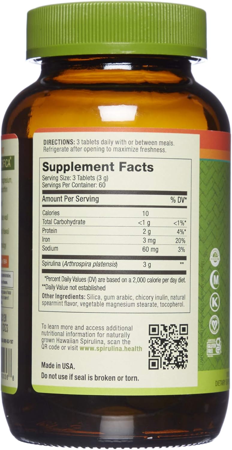 Nutrex Hawaii Pure Hawaiian Spirulina 1000mg Spearmint Tablets 180 Count Vegan Immune System Heart Cells Energy Support