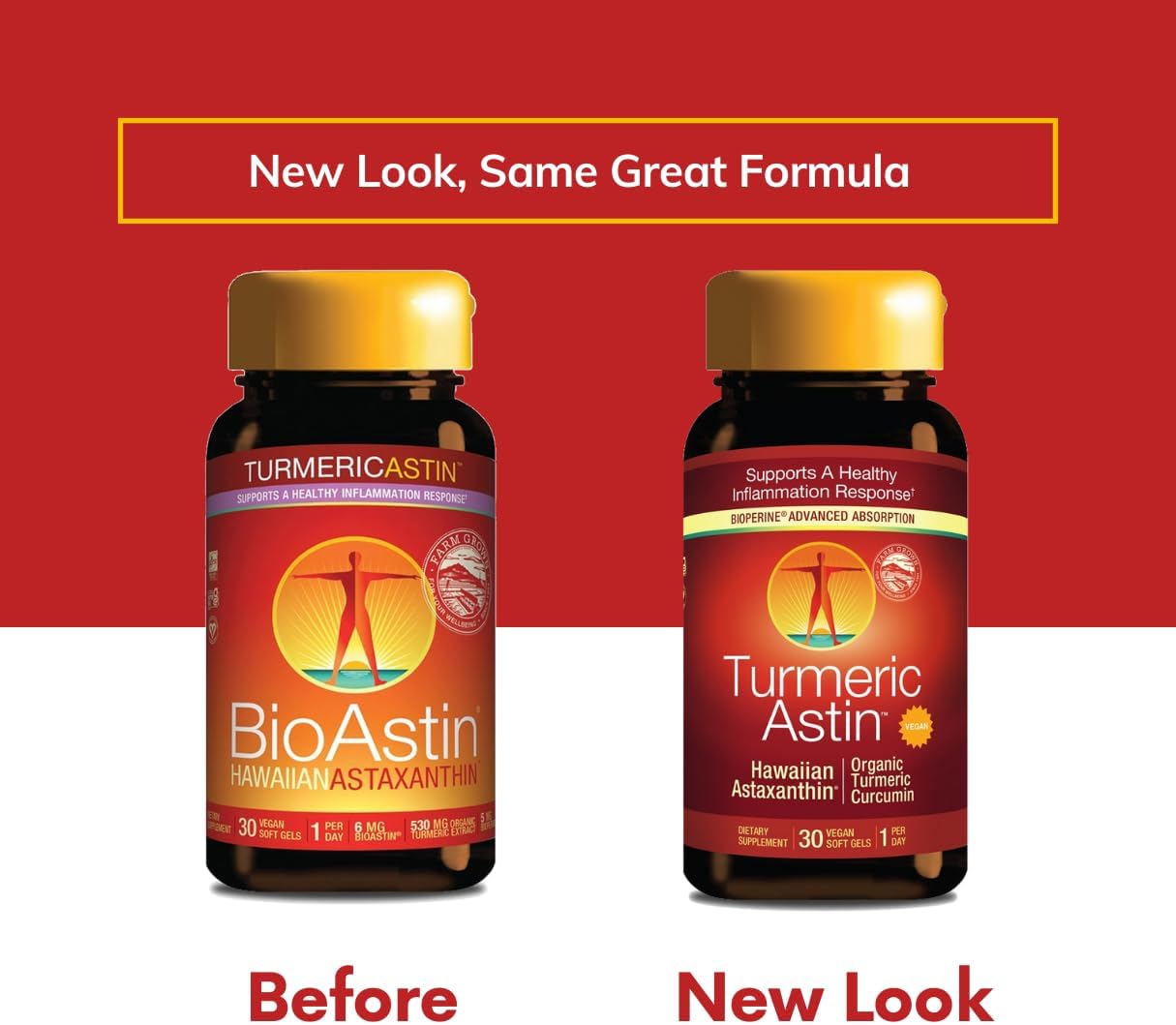 Nutrex Hawaii TurmericAstin Capsules - Turmeric, Astaxanthin, BioPerine - 30 Count