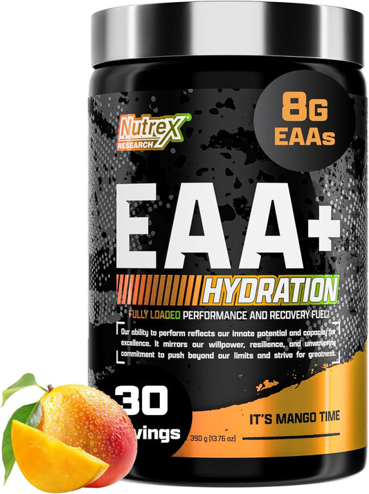 Nutrex Research EAA Hydration: Essential Amino Acids + Electrolytes for Muscle Recovery, Strength, and Endurance - Mango Flavor, 30 Servings