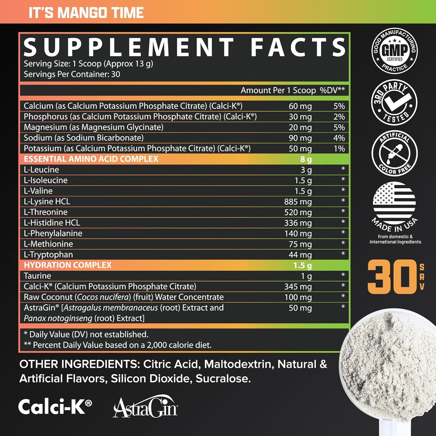 Nutrex Research EAA Hydration: Essential Amino Acids + Electrolytes for Muscle Recovery, Strength, and Endurance - Mango Flavor, 30 Servings