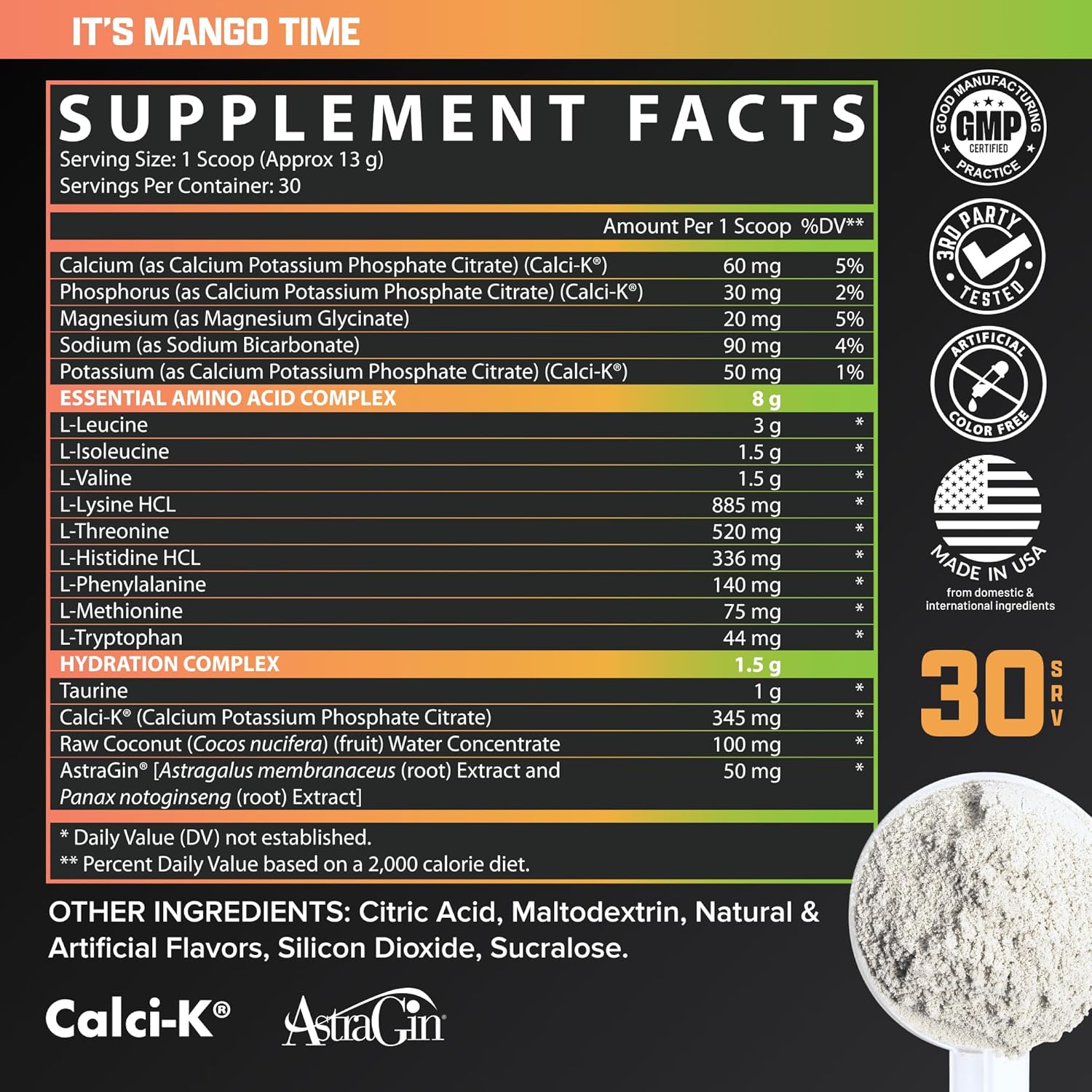 Nutrex Research EAA Hydration: Essential Amino Acids + Electrolytes for Muscle Recovery, Strength, and Endurance - Mango Flavor, 30 Servings