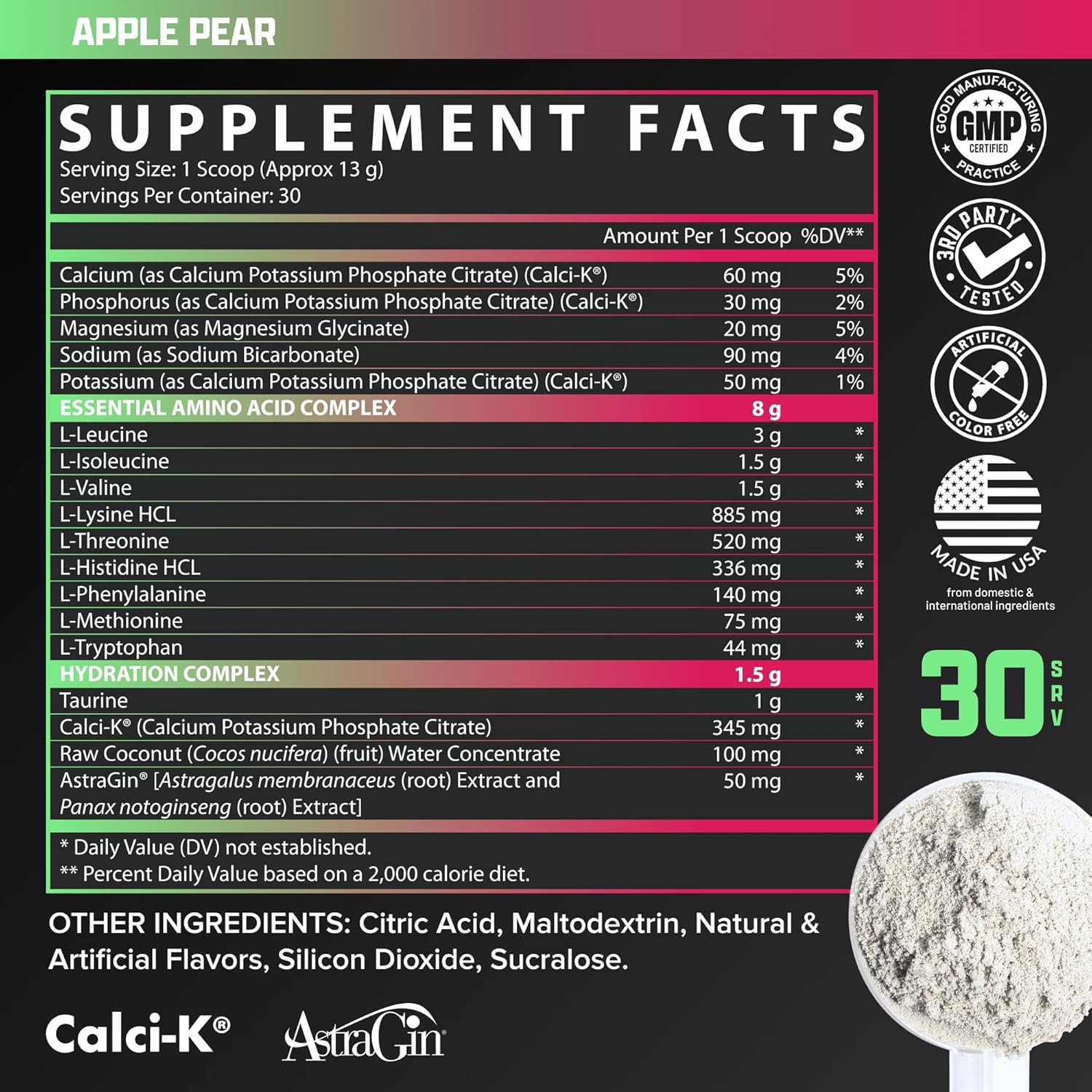 Nutrex Research EAA Hydration Powder - Muscle Recovery, Strength, Endurance - 8g Amino Acids + Electrolytes - Apple Pear Flavor - 30 Servings